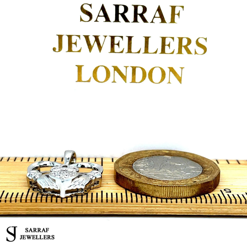 HEART IRISH CLADDAGH PENDANT 925 Sterling Silver Rhodium Plated Design UK Hallmarked | Shop Online Sarraf Jewellers UK - Sarraf Jewellers