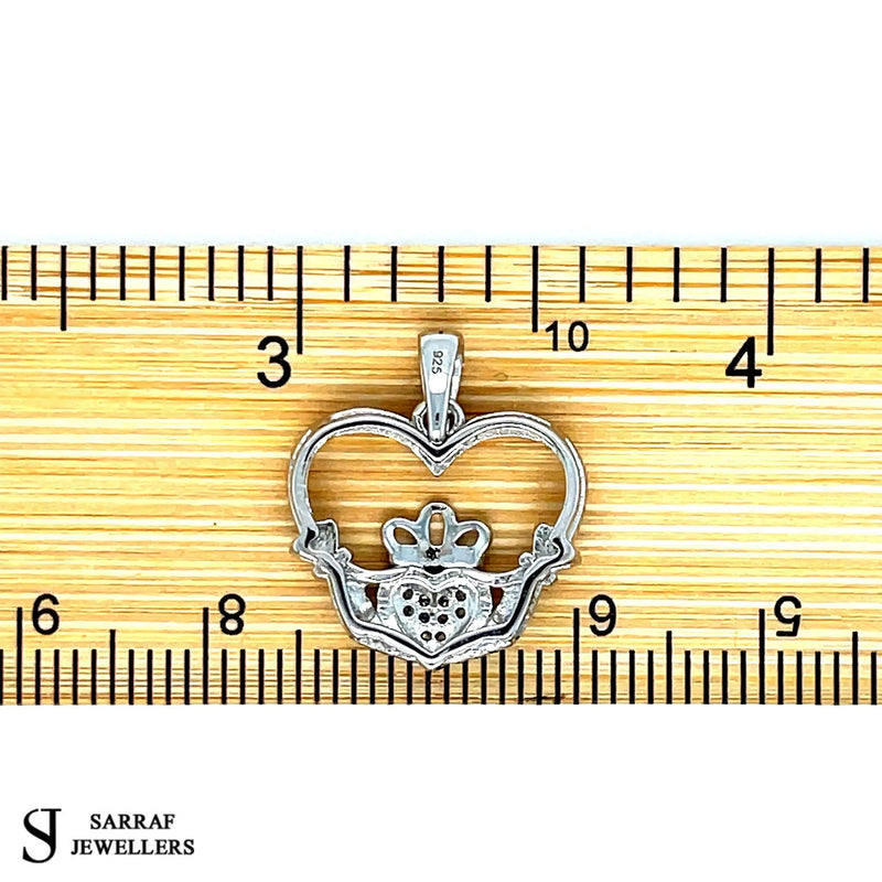 HEART IRISH CLADDAGH PENDANT 925 Sterling Silver Rhodium Plated Design UK Hallmarked | Shop Online Sarraf Jewellers UK - Sarraf Jewellers
