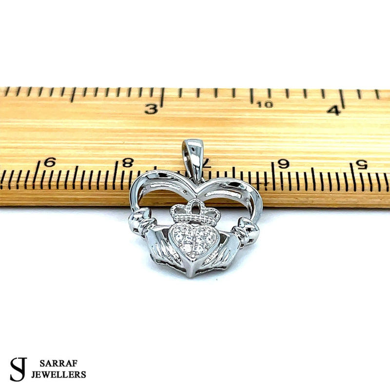 HEART IRISH CLADDAGH PENDANT 925 Sterling Silver Rhodium Plated Design UK Hallmarked | Shop Online Sarraf Jewellers UK - Sarraf Jewellers