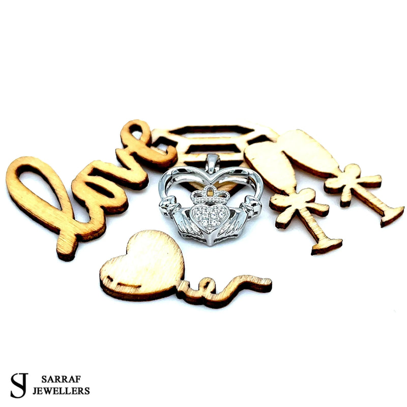 HEART IRISH CLADDAGH PENDANT 925 Sterling Silver Rhodium Plated Design UK Hallmarked | Shop Online Sarraf Jewellers UK - Sarraf Jewellers