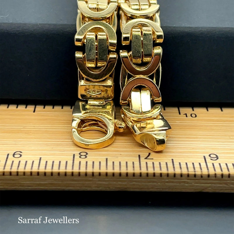 Heavy Byzantine KING 9ct Yellow Gold 7mm Wide Solid Flat Chain Men's 20" 47.8GR - Sarraf Jewellers