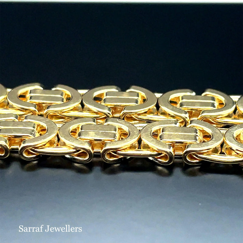 Heavy Byzantine KING 9ct Yellow Gold 7mm Wide Solid Flat Chain Men's 20" 47.8GR - Sarraf Jewellers