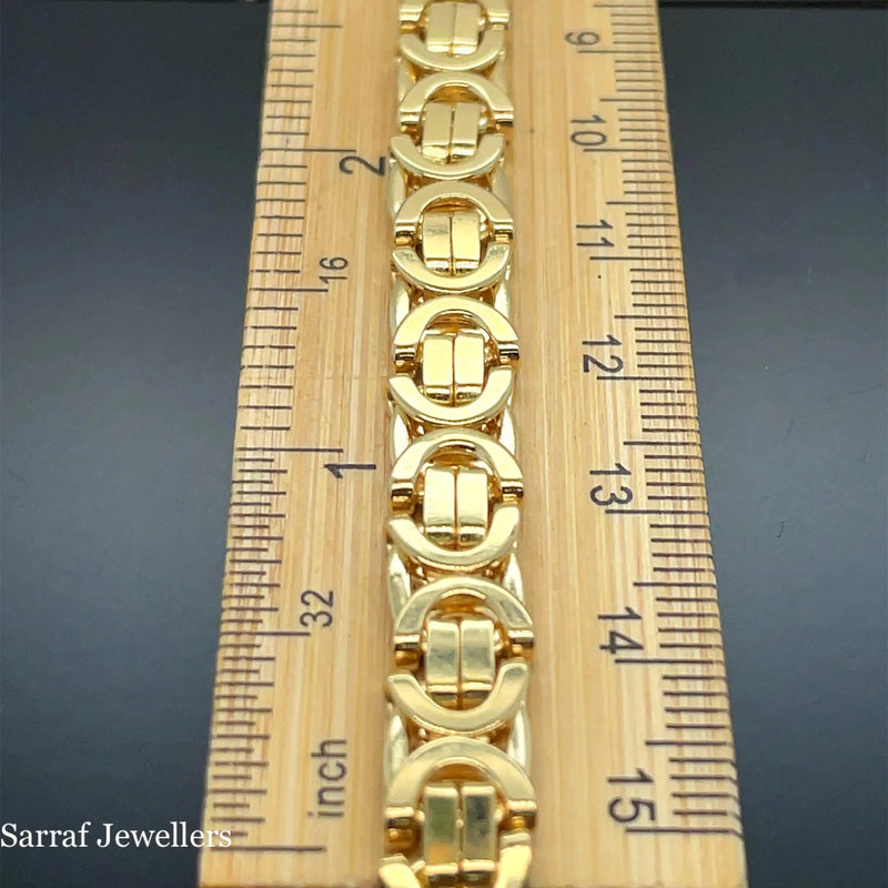 Heavy Byzantine KING 9ct Yellow Gold 7mm Wide Solid Flat Chain Men's 20" 47.8GR - Sarraf Jewellers
