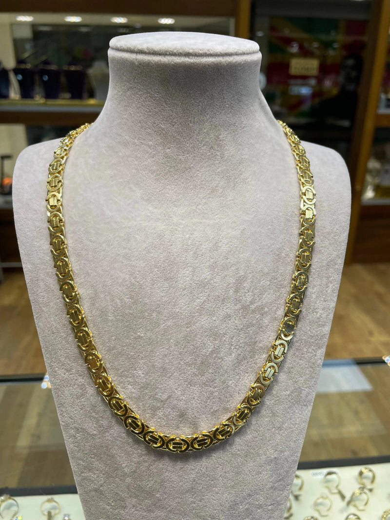 Heavy Byzantine KING 9ct Yellow Gold 7mm Wide Solid Flat Chain Men's 20" 47.8GR - Sarraf Jewellers