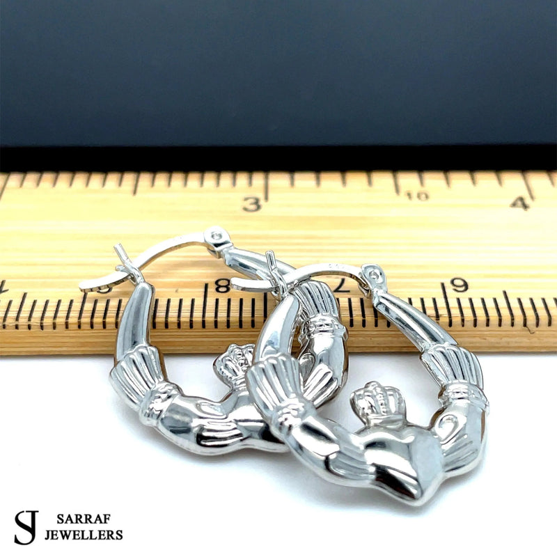 Irish Celtic Claddagh Earrings 925 Sterling Silver Dainty Hoop Earrings Hollow* - Sarraf Jewellers