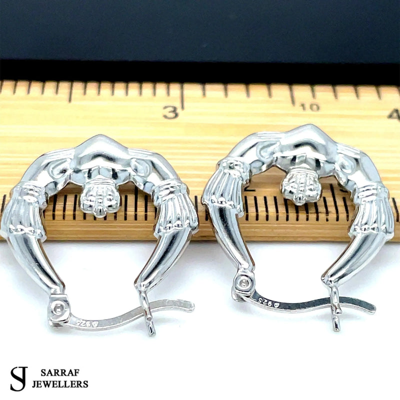 Irish Celtic Claddagh Earrings 925 Sterling Silver Dainty Hoop Earrings Hollow* - Sarraf Jewellers