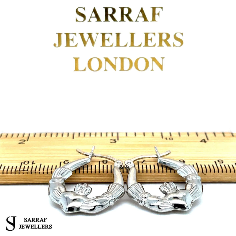Irish Celtic Claddagh Earrings 925 Sterling Silver Dainty Hoop Earrings Hollow* - Sarraf Jewellers