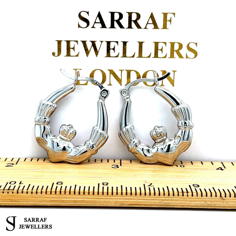 Irish Celtic Claddagh Earrings 925 Sterling Silver Dainty Hoop Earrings Hollow* - Sarraf Jewellers