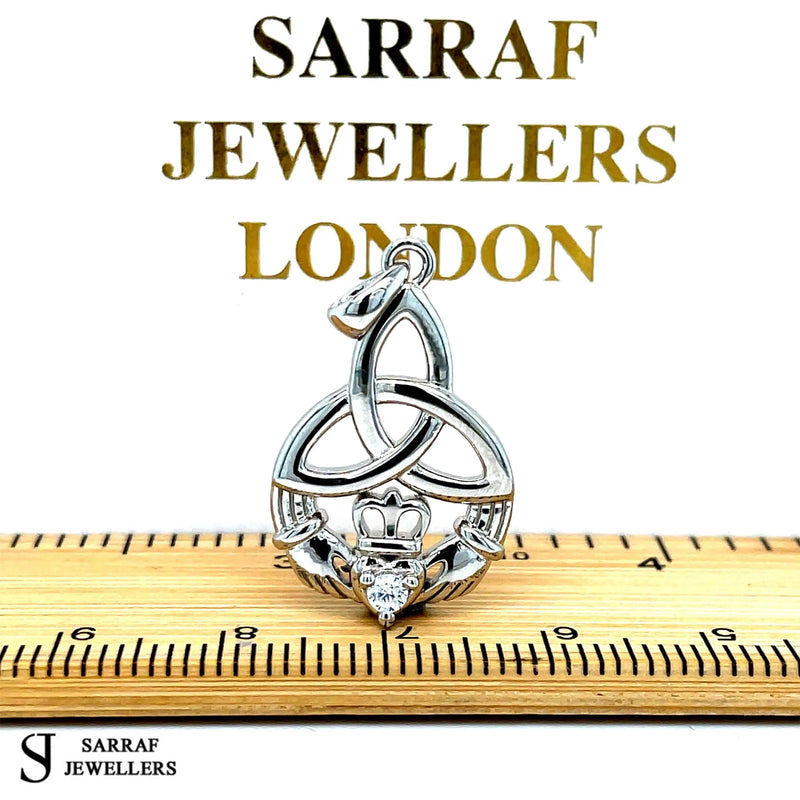 IRISH CLADDAGH PENDANT 925 Sterling Silver Rhodium Plated Plain Design UK Hallmarked | Shop Online Sarraf Jewellers UK - Sarraf Jewellers