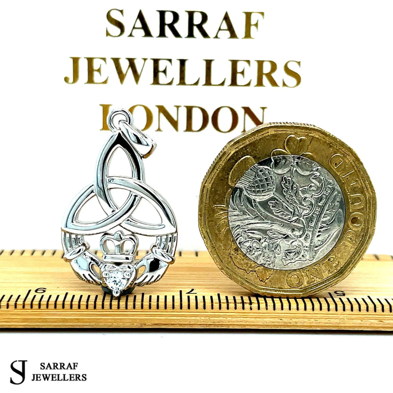 IRISH CLADDAGH PENDANT 925 Sterling Silver Rhodium Plated Plain Design UK Hallmarked | Shop Online Sarraf Jewellers UK - Sarraf Jewellers