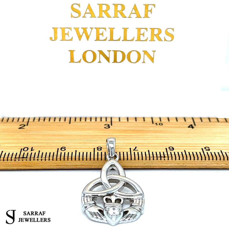 IRISH CLADDAGH PENDANT 925 Sterling Silver Rhodium Plated Plain Design UK Hallmarked | Shop Online Sarraf Jewellers UK - Sarraf Jewellers