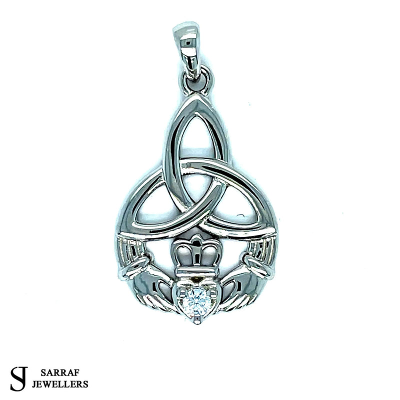 IRISH CLADDAGH PENDANT 925 Sterling Silver Rhodium Plated Plain Design UK Hallmarked | Shop Online Sarraf Jewellers UK - Sarraf Jewellers