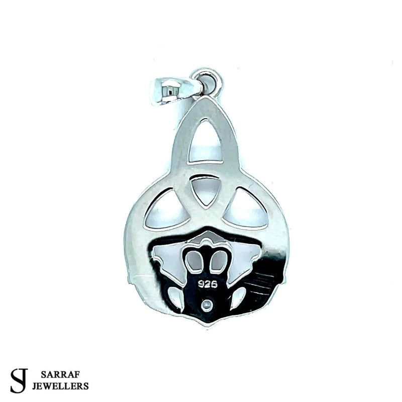 IRISH CLADDAGH PENDANT 925 Sterling Silver Rhodium Plated Plain Design UK Hallmarked | Shop Online Sarraf Jewellers UK - Sarraf Jewellers