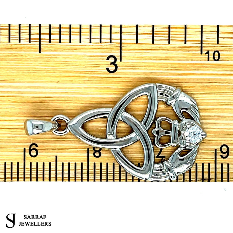 IRISH CLADDAGH PENDANT 925 Sterling Silver Rhodium Plated Plain Design UK Hallmarked | Shop Online Sarraf Jewellers UK - Sarraf Jewellers