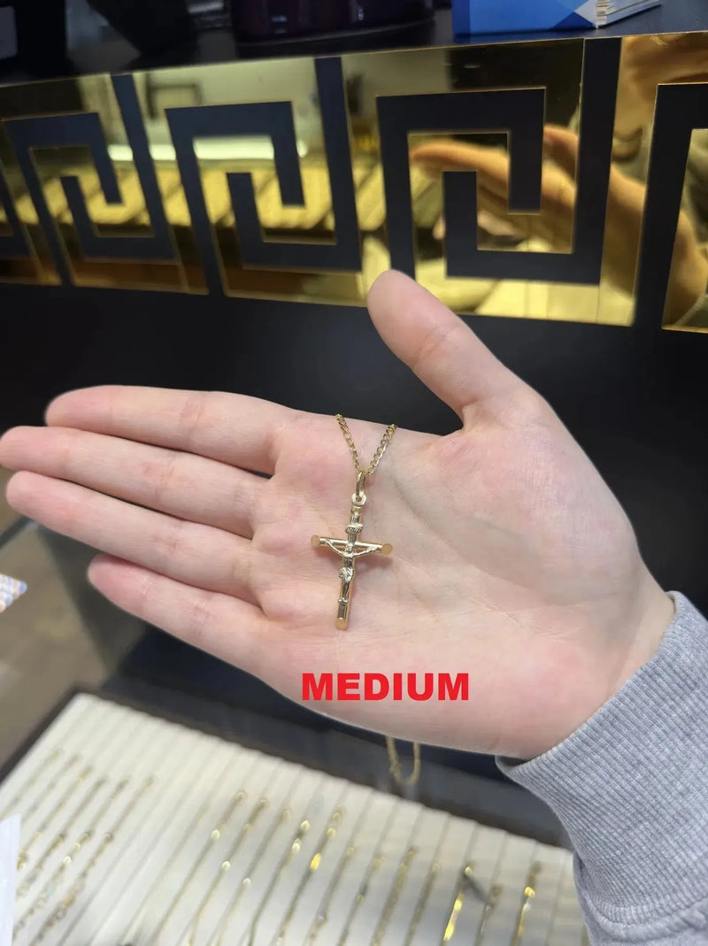 9ct Yellow Gold Crucifix Cross Pendant - Small - Medium - Large - X Large | Shop Online Sarraf Jewellers UK
