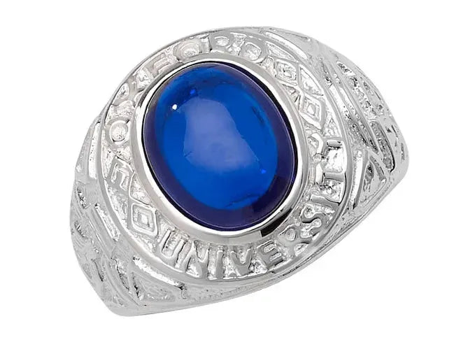 Mens OXFORD University Rings 925 Sterling Silver Blue Stone Plain Design UK Hallmarked | Shop Online Sarraf Jewellers UK - Sarraf Jewellers