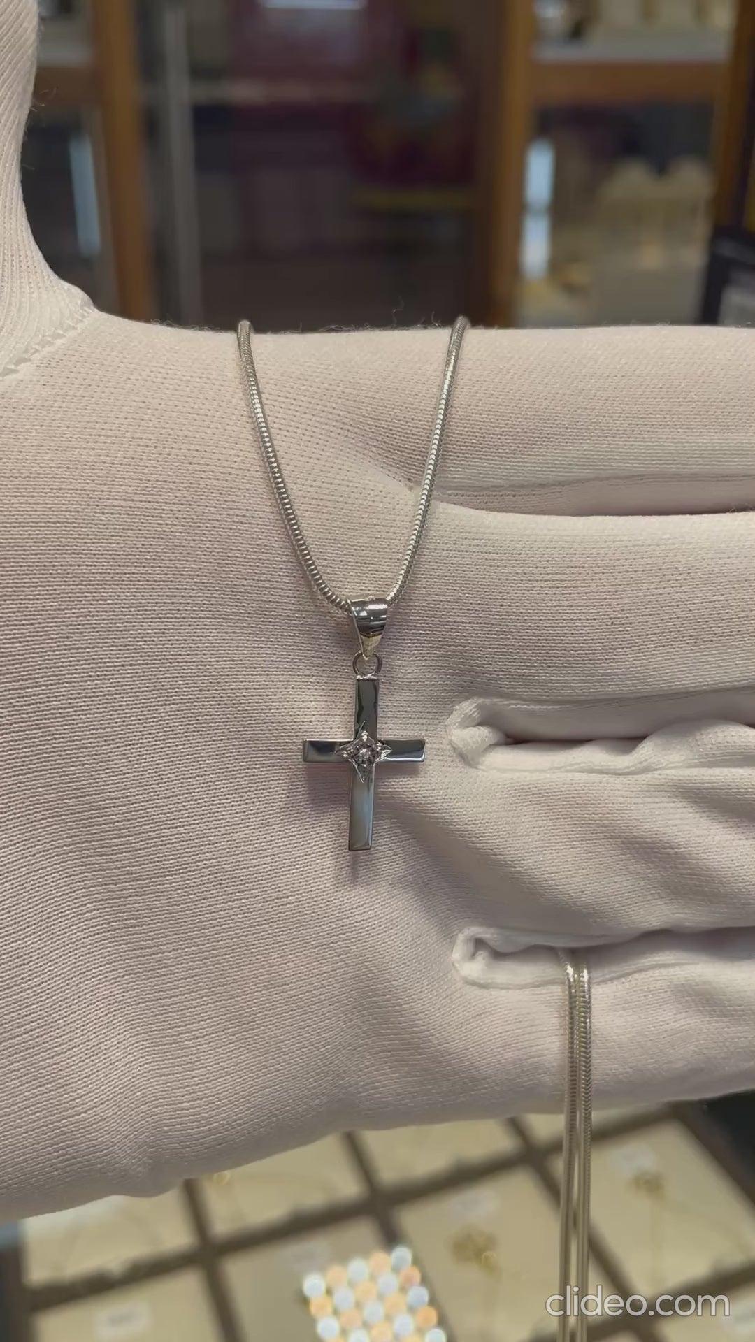 925 Sterling Silver Flat Cross Pendant Star Single Stone CZ | Shop Online Sarraf Jewellers UK