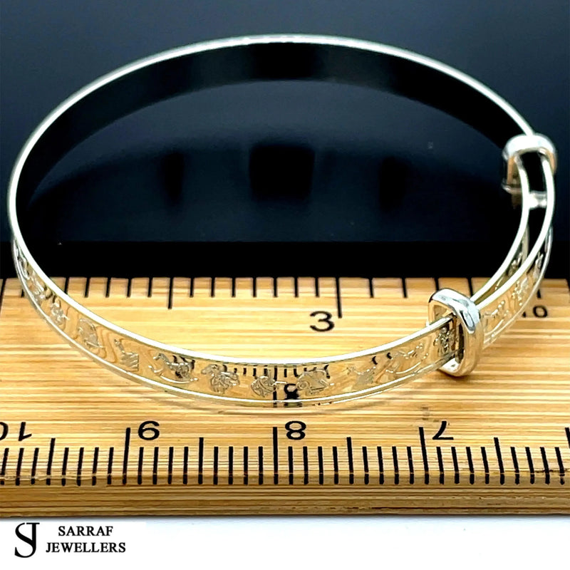 Silver Baby Bangle Child Expandable 925 SOLID Cute Embossed Symbols Pattern NEW* - Sarraf Jewellers