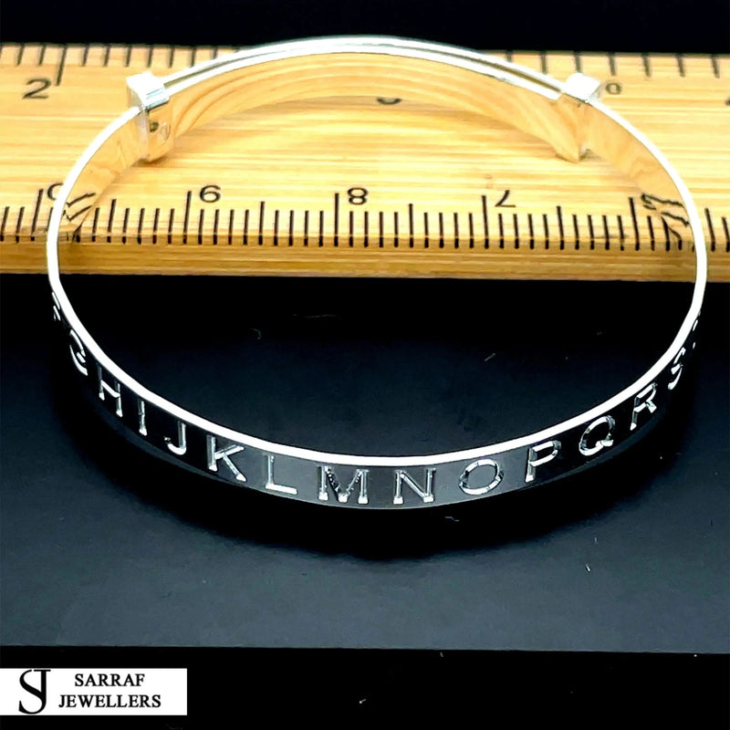 Silver Baby Bangle Child Expandable 925 SOLID Embossed Alphabet Letters Pattern* - Sarraf Jewellers