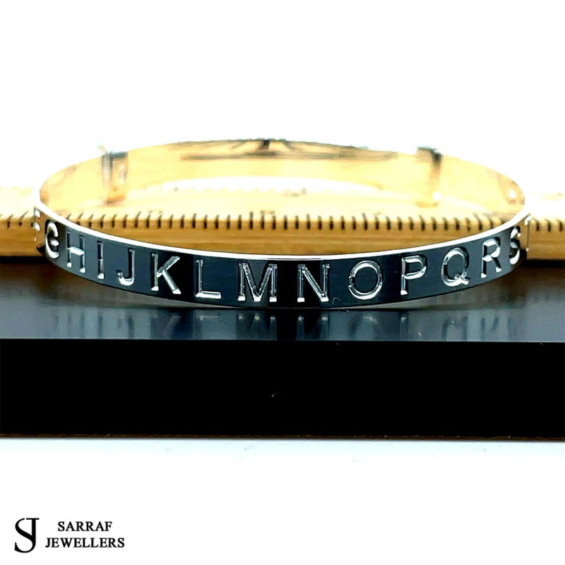 Silver Baby Bangle Child Expandable 925 SOLID Embossed Alphabet Letters Pattern* - Sarraf Jewellers