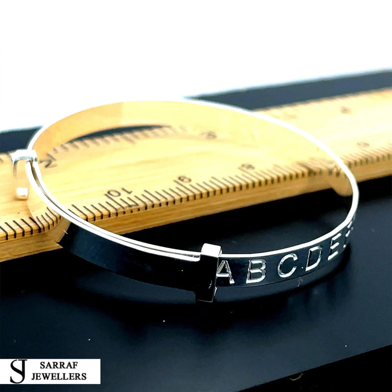 Silver Baby Bangle Child Expandable 925 SOLID Embossed Alphabet Letters Pattern* - Sarraf Jewellers