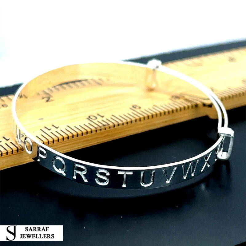 Silver Baby Bangle Child Expandable 925 SOLID Embossed Alphabet Letters Pattern* - Sarraf Jewellers
