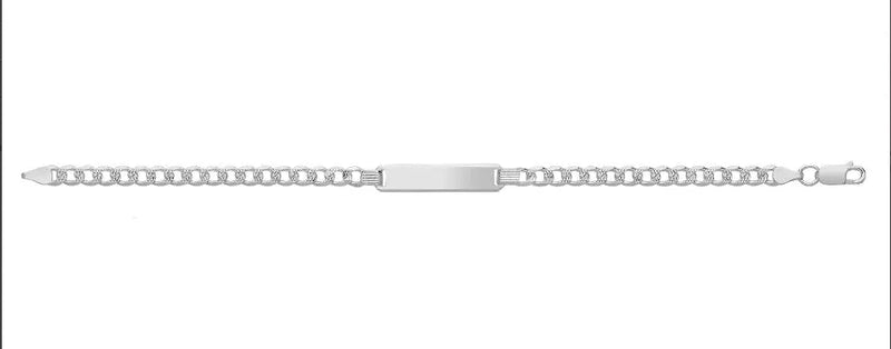 Silver Baby Pave Curb Link ID Bracelet Plain Design Free Engraving | Shop Online Sarraf Jewellers UK - Sarraf Jewellers