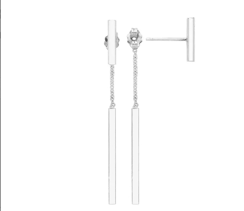 Silver BAR DROP EARRINGS 925 Sterling Silver Plain Design UK Hallmarked | Shop Online Sarraf Jewellers UK - Sarraf Jewellers