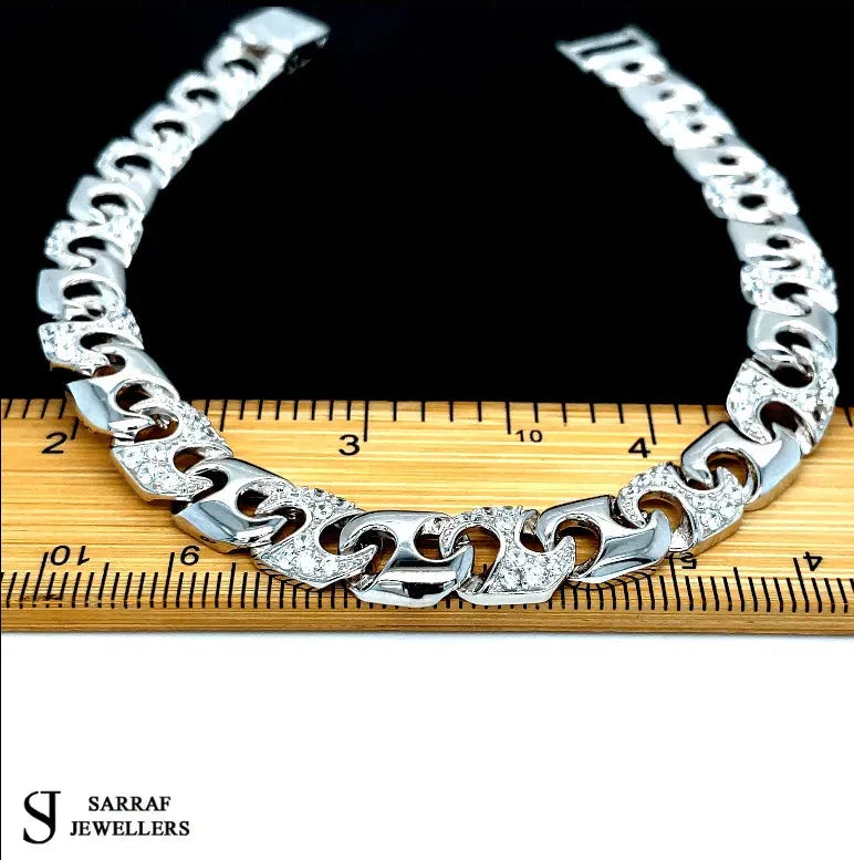 Silver Cast Anchor Link Bracelet Mens CZ Simulated Diamond Design | Shop Online Sarraf Jewellers UK - Sarraf Jewellers