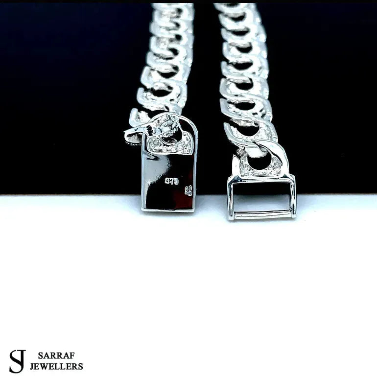 Silver Cast Anchor Link Bracelet Mens CZ Simulated Diamond Design | Shop Online Sarraf Jewellers UK - Sarraf Jewellers
