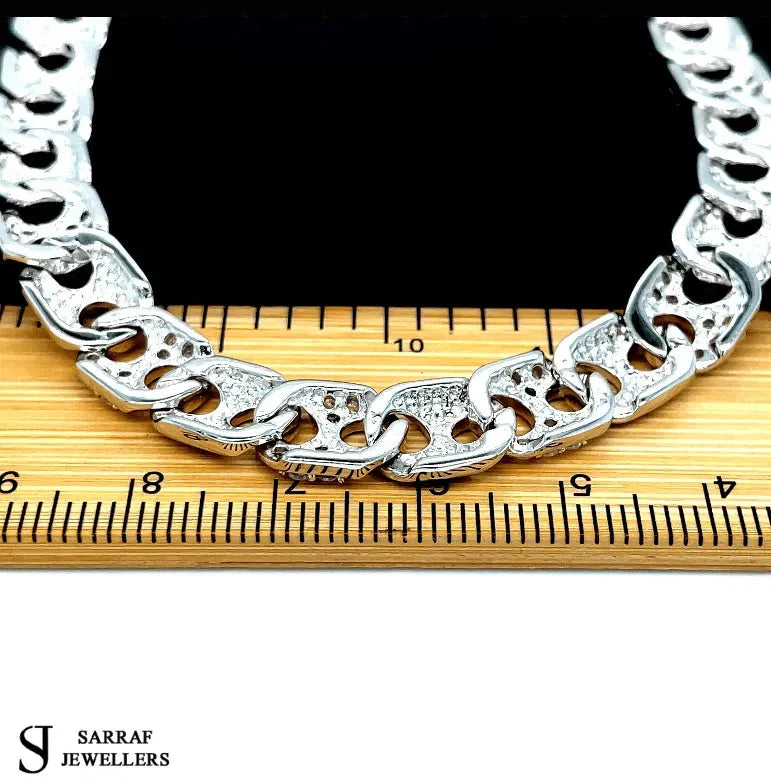 Silver Cast Anchor Link Bracelet Mens CZ Simulated Diamond Design | Shop Online Sarraf Jewellers UK - Sarraf Jewellers