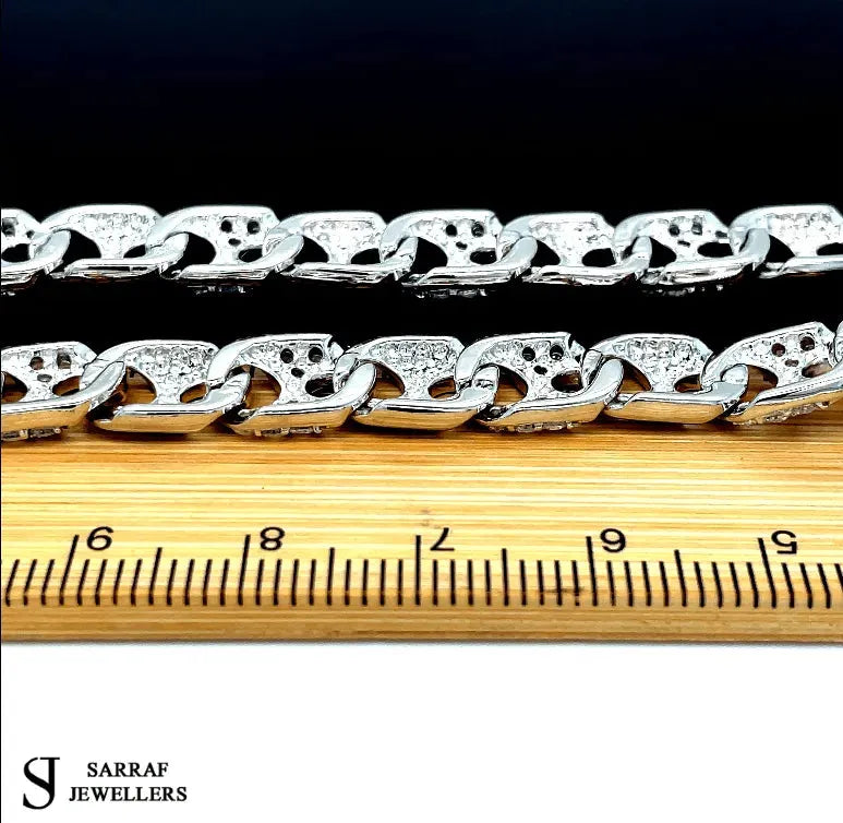 Silver Cast Anchor Link Bracelet Mens CZ Simulated Diamond Design | Shop Online Sarraf Jewellers UK - Sarraf Jewellers