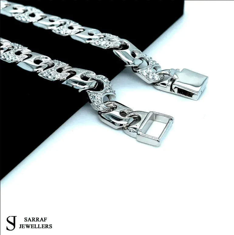 Silver Cast Anchor Link Bracelet Mens CZ Simulated Diamond Design | Shop Online Sarraf Jewellers UK - Sarraf Jewellers