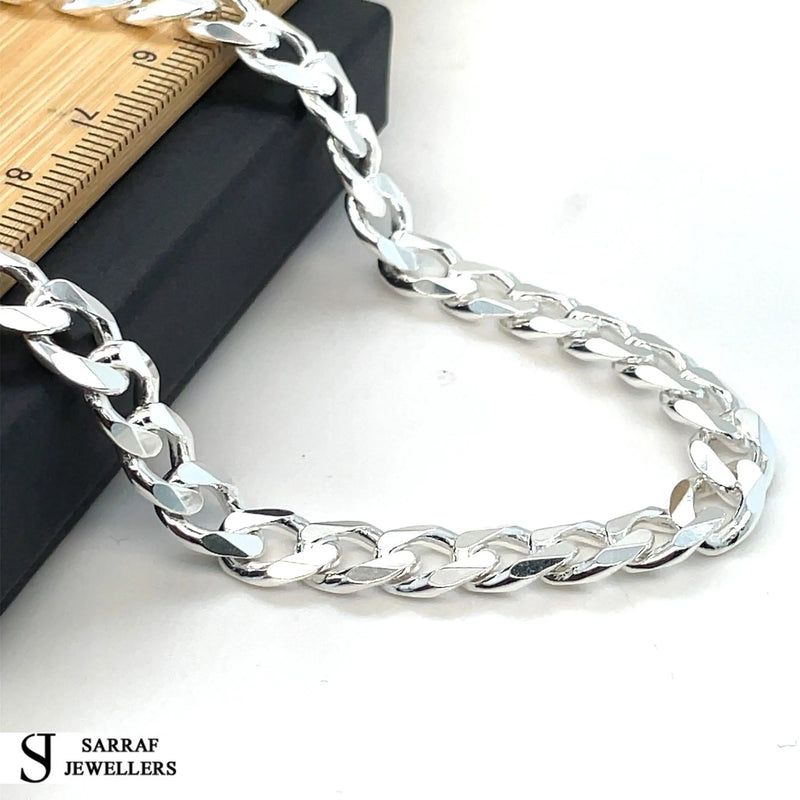 Silver Curb Chain Plain Design Heavy Necklace UK Hallmarked | Shop Online Sarraf Jewellers UK - Sarraf Jewellers