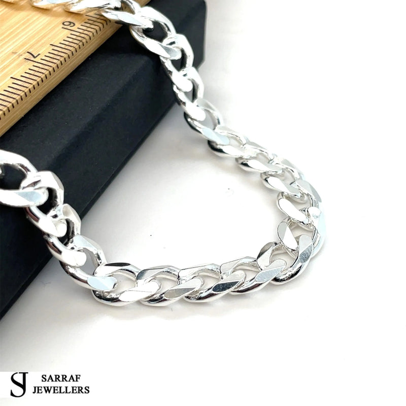 Silver Curb Chain Plain Design Heavy Necklace UK Hallmarked | Shop Online Sarraf Jewellers UK - Sarraf Jewellers