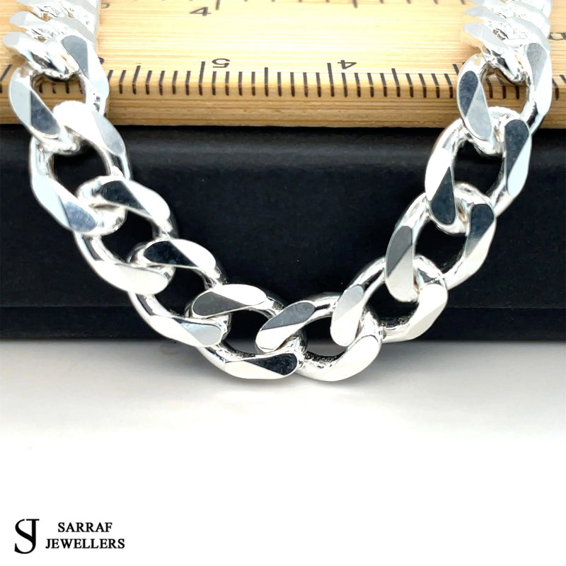 Silver Curb Chain Plain Design Heavy Necklace UK Hallmarked | Shop Online Sarraf Jewellers UK - Sarraf Jewellers