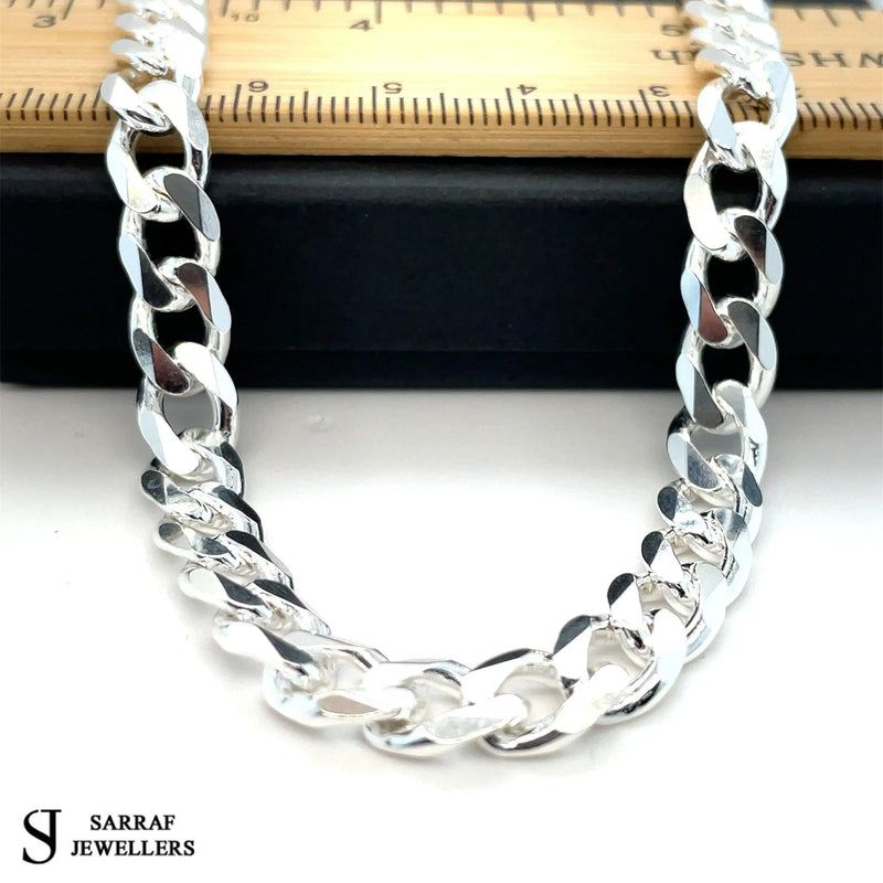 Silver Curb Chain Plain Design Heavy Necklace UK Hallmarked | Shop Online Sarraf Jewellers UK - Sarraf Jewellers