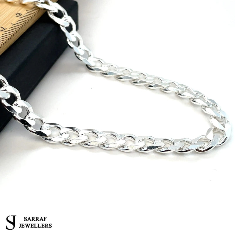 Silver Curb Chain Plain Design Heavy Necklace UK Hallmarked | Shop Online Sarraf Jewellers UK - Sarraf Jewellers