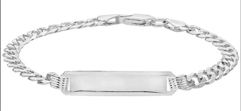 Silver Curb Pave Link Ladies ID Bracelet Free Engraving | Shop Online Sarraf Jewellers UK - Sarraf Jewellers