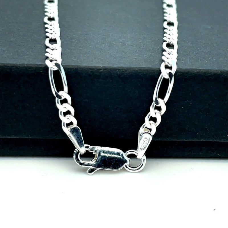 Silver Figaro Chain Plain Light Necklace UK Hallmarked | Shop Online Sarraf Jewellers UK - Sarraf Jewellers