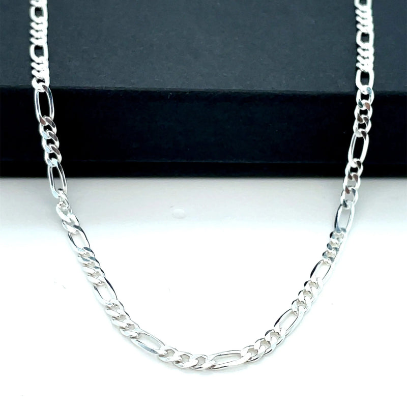 Silver Figaro Chain Plain Light Necklace UK Hallmarked | Shop Online Sarraf Jewellers UK - Sarraf Jewellers