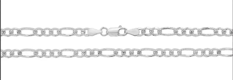 Silver Figaro Chain Plain Pave Link Design Necklace UK Hallmarked | Shop Online Sarraf Jewellers UK - Sarraf Jewellers