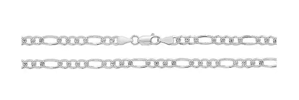 Silver Figaro Chain Plain Pave Link Design Necklace UK Hallmarked | Shop Online Sarraf Jewellers UK - Sarraf Jewellers