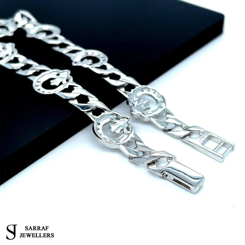 Silver Flat Claddagh Link CZ Simulated Diamond Design Bracelet | Shop Online Sarraf Jewellers UK - Sarraf Jewellers
