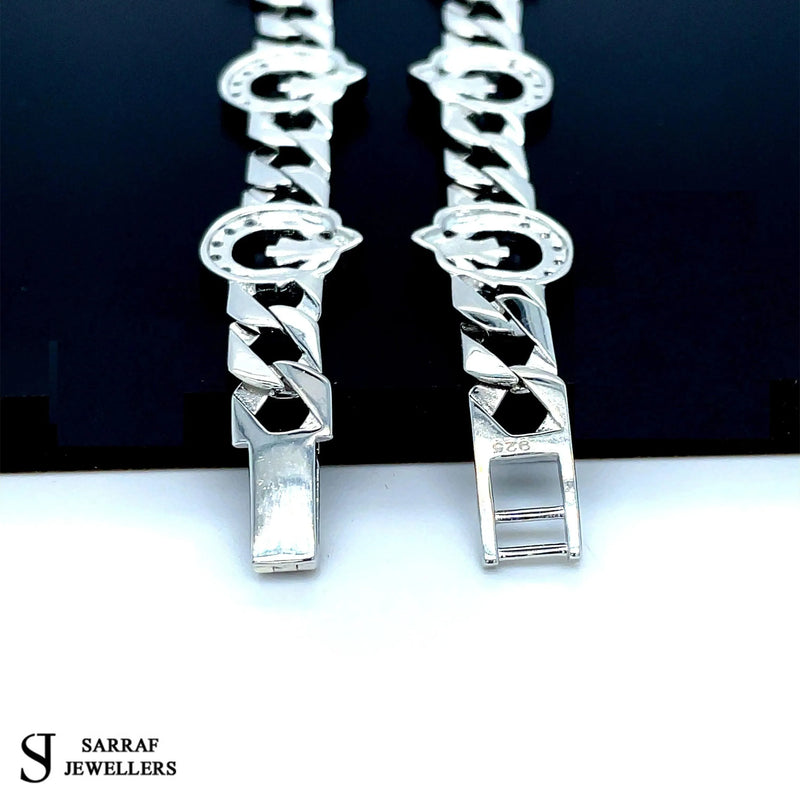 Silver Flat Claddagh Link CZ Simulated Diamond Design Bracelet | Shop Online Sarraf Jewellers UK - Sarraf Jewellers