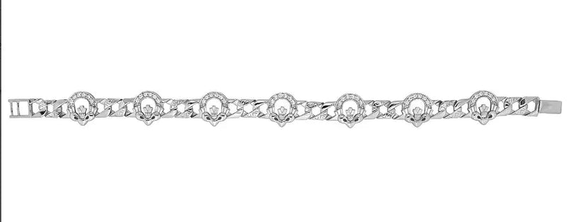 Silver Flat Claddagh Link CZ Simulated Diamond Design Bracelet | Shop Online Sarraf Jewellers UK - Sarraf Jewellers