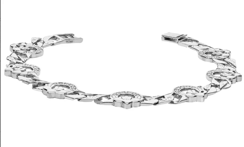 Silver Flat Claddagh Link CZ Simulated Diamond Design Bracelet | Shop Online Sarraf Jewellers UK - Sarraf Jewellers