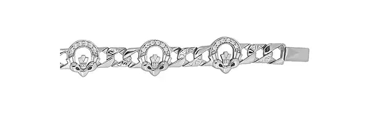 Silver Flat Claddagh Link CZ Simulated Diamond Design Bracelet | Shop Online Sarraf Jewellers UK - Sarraf Jewellers