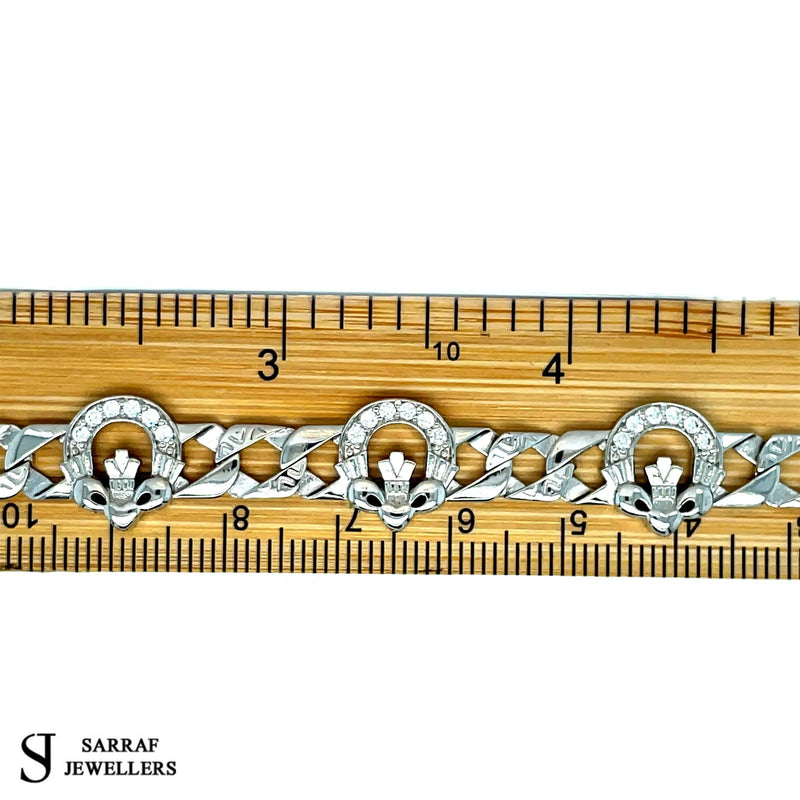 Silver Flat Claddagh Link CZ Simulated Diamond Design Bracelet | Shop Online Sarraf Jewellers UK - Sarraf Jewellers