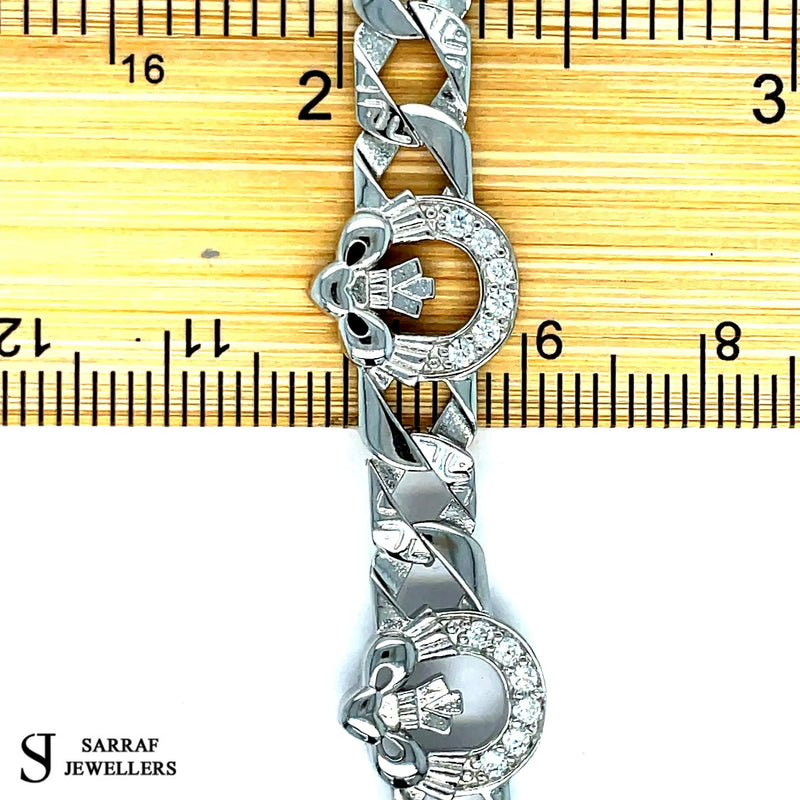 Silver Flat Claddagh Link CZ Simulated Diamond Design Bracelet | Shop Online Sarraf Jewellers UK - Sarraf Jewellers